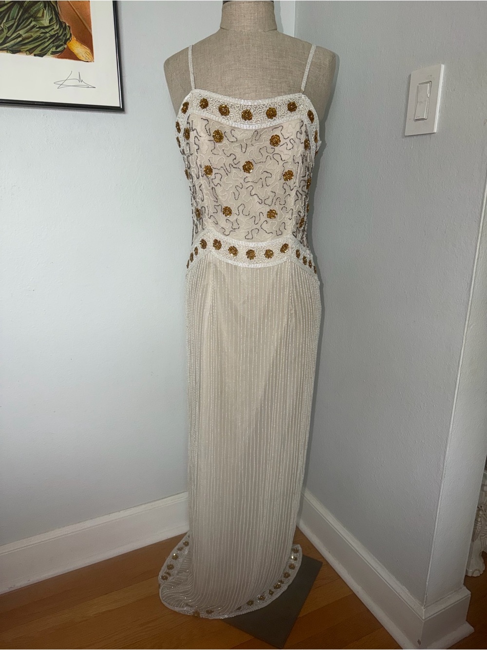 Elegant Cream Embellished Maxi Dress